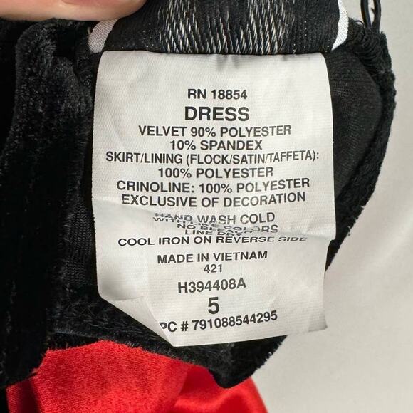 RARE EDITIONS | Black Velvet Baby Doll Red Satin Floral Glitter Dress | Kid's 5 - Picture 8 of 9